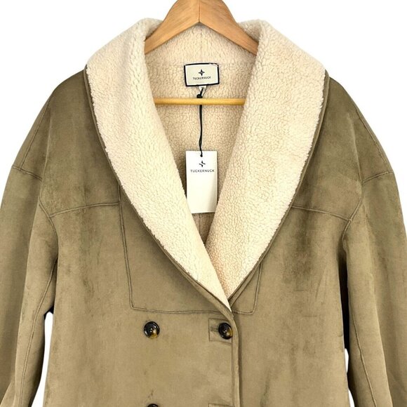 NWT Tuckernuck French Gray Suede Thayer Coat Size M Faux Sherpa Collar - Picture 2 of 11